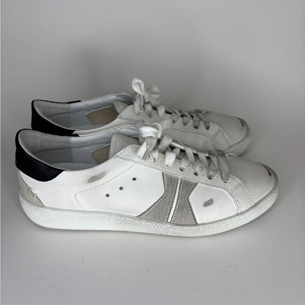 Koio Shoes Lace Up Casual Sneakers Women Size 7 White Gray Leather Comfort